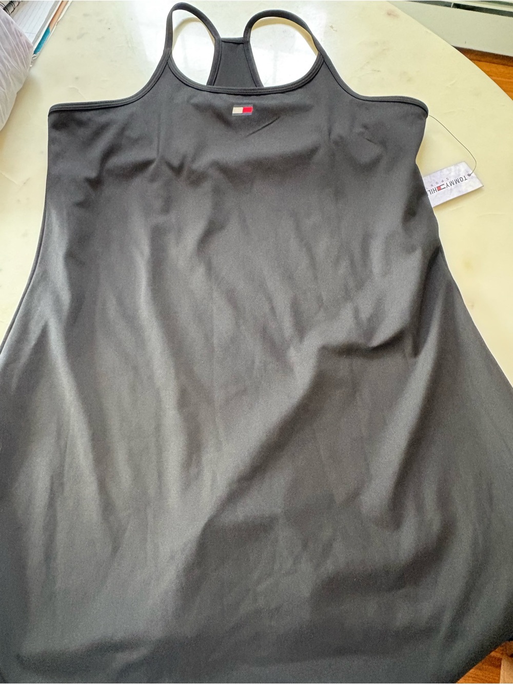 Tommy Hilfiger Black Racerback Tennis Dress with Signature Flag